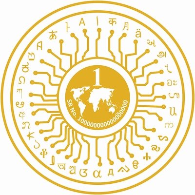 Gold Peace Coin with global map and blockchain design.